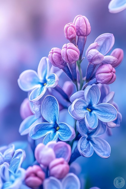 Delicate lilac flowers display shades of blue and purple thriving in a garden during the early spring The buds add a touch of freshness enhancing the natural beauty