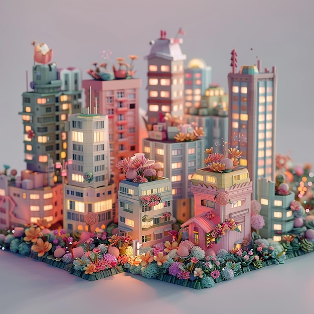 delicate origamistyle Buildings around the world made with pastel colors and lightsIt also contain