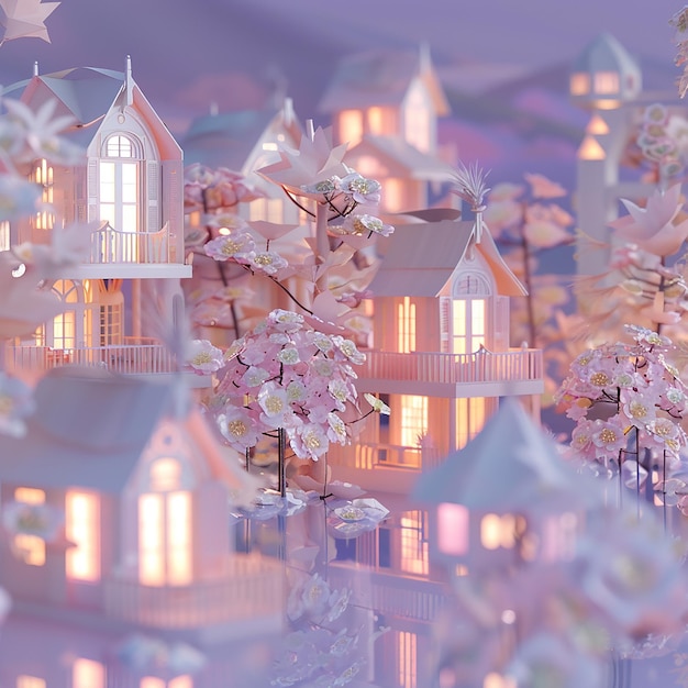 delicate origamistyle Buildings around the world made with pastel colors and lightsIt also contain