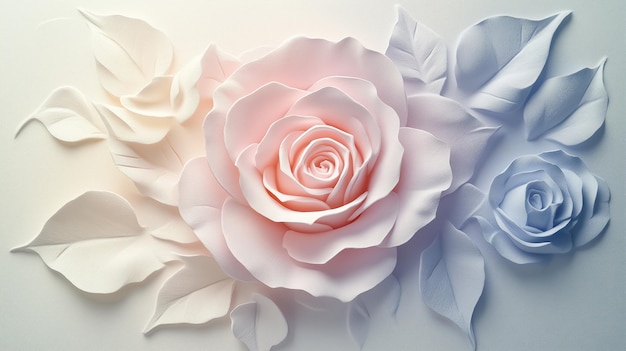 Delicate Paper Craft Rose Display With Intricate Details in Soft Pastel Colors