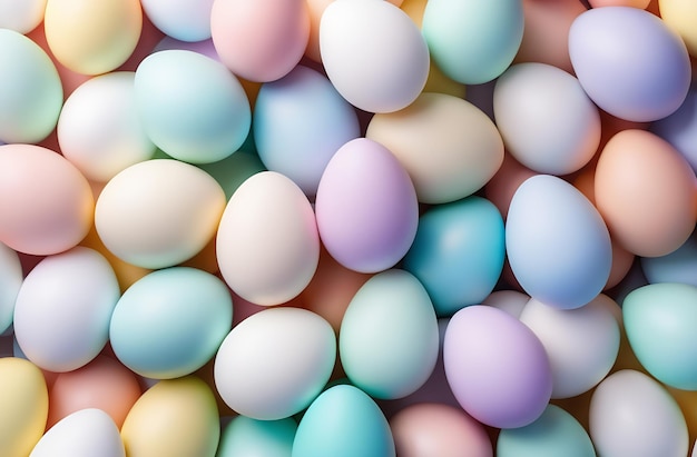 Delicate pastelcolored Easter eggs spring holiday background