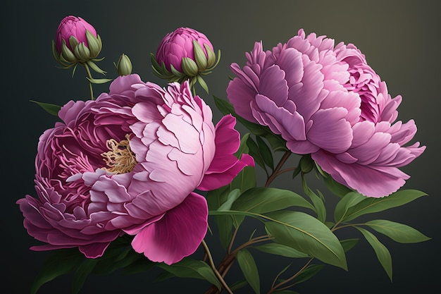 Delicate peony bouquet Luxurious flowers on dark background AI