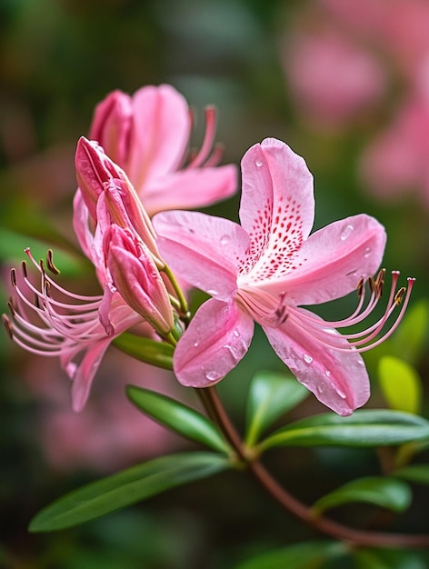 Photo delicate pink azalea blossoms with raindrops spring floral beauty