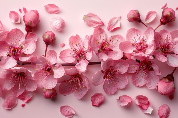 Photo delicate pink blossom branch on a pale pink background