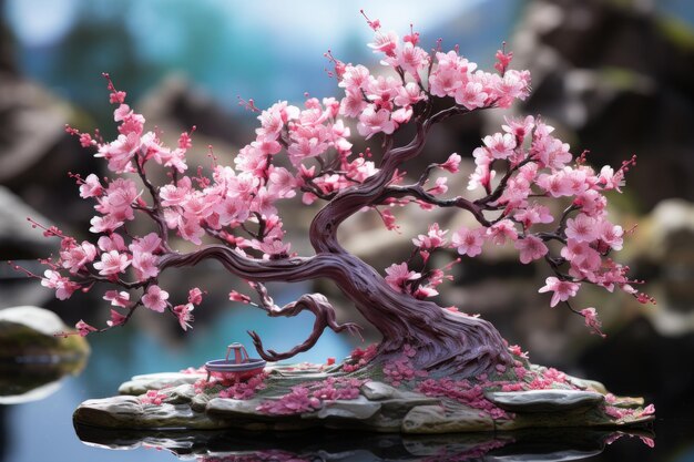 Photo delicate pink blossoms on a bonsai tree