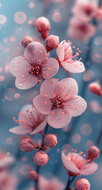 Photo delicate pink blossoms in soft light