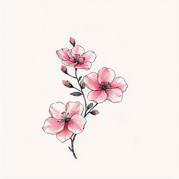 Photo delicate pink cherry blossom branch illustration