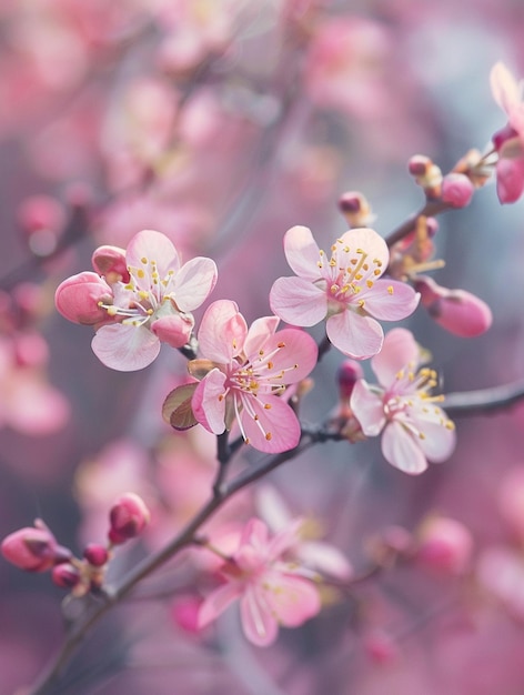 Delicate Pink Cherry Blossom Flowers in Bloom Spring Nature Background