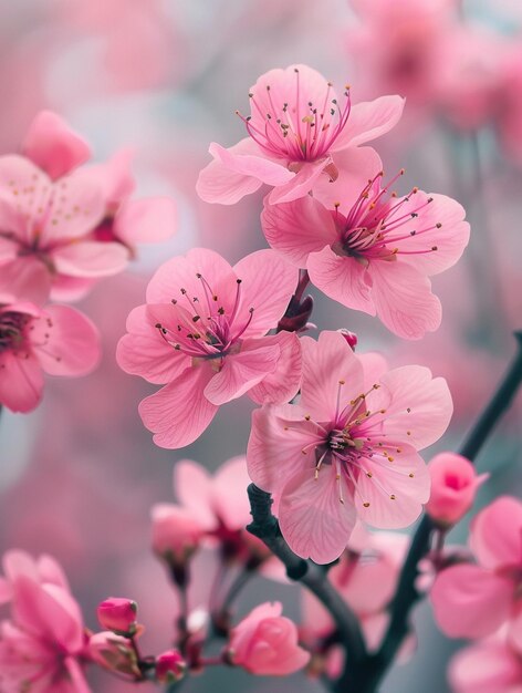 Delicate Pink Cherry Blossom Flowers in Bloom Spring Nature Beauty