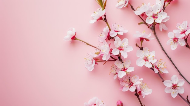 Delicate pink cherry blossoms on branches against soft background