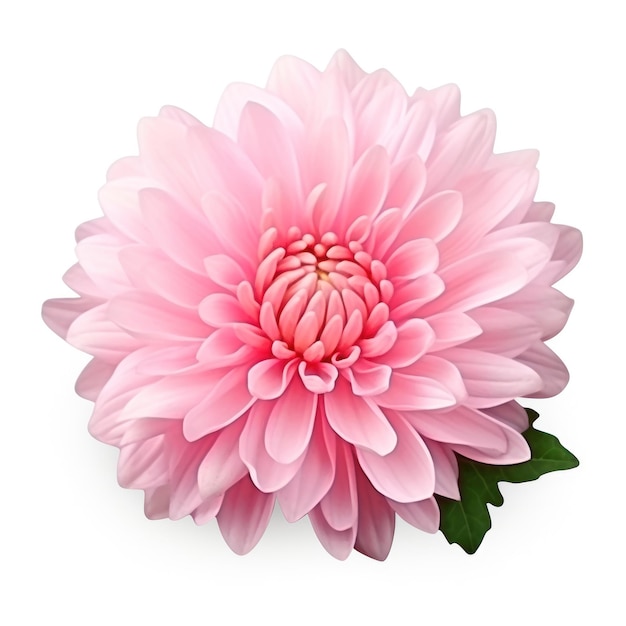 delicate pink chrysanthemum flower buds and leaves isolated