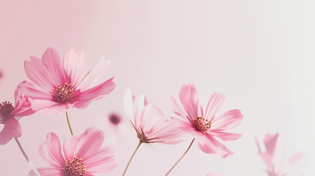 Photo delicate pink cosmos flowers with soft pastel background perfect for feminine design projects