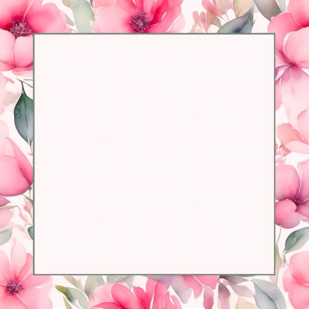 Photo delicate pink floral border design featuring vibrant blooms and green leaves perfect for invitations