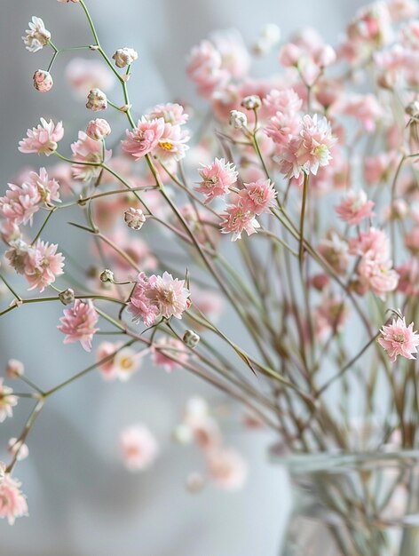 Delicate Pink Flowers in Glass Vase Soft Floral Arrangement for Home Decor and Wedding Inspiration