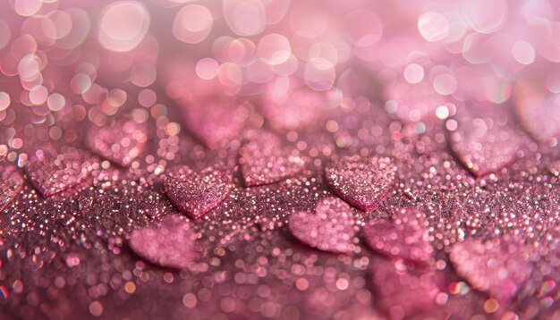 Photo delicate pink glitter hearts adorn a shimmering surface during a romantic celebration