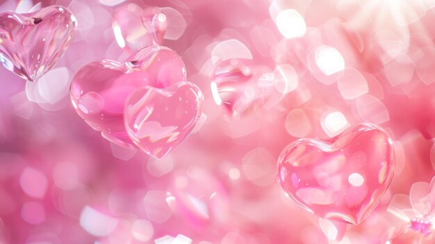 Photo delicate pink heart bokeh with gentle highlights and floating effects