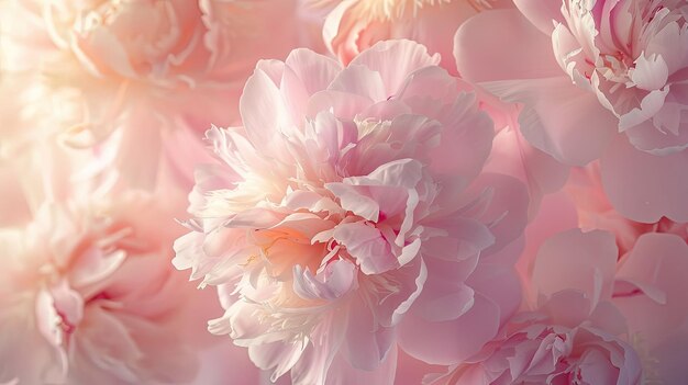 Photo delicate pink peony bouquet closeup featuring intricate petals ideal for a floral greeting card or pastel background