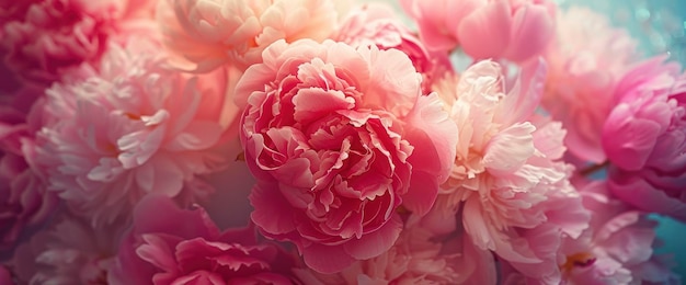 Photo delicate pink peony bouquet closeup