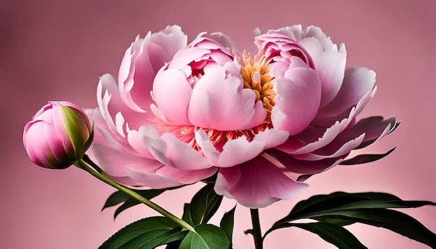 Delicate pink peony isolated on white background