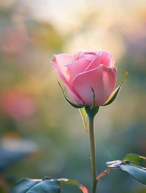 Photo delicate pink rose blossom in soft focus natures beauty and serenity