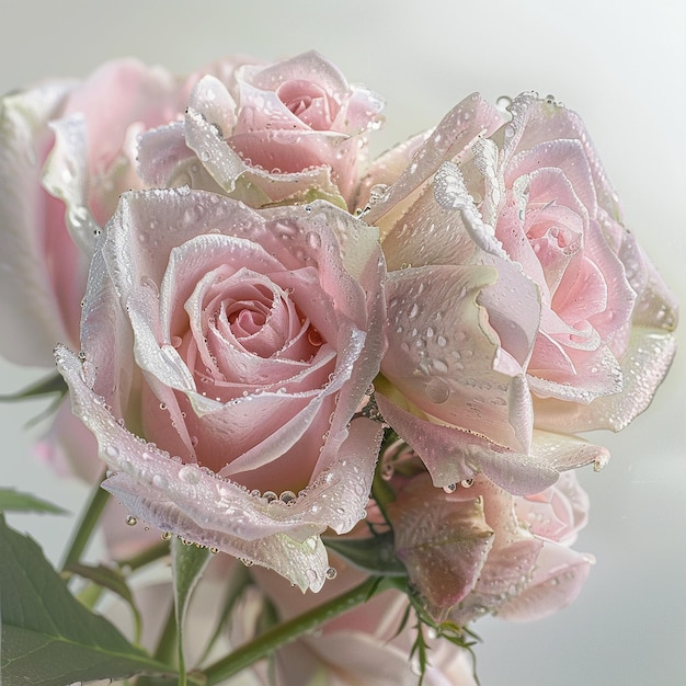 Delicate Pink Roses with Dew Drops