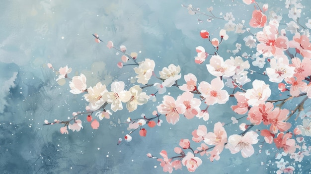 Delicate Plum Blossoms on Dark Background for Spring Designs Generative AI