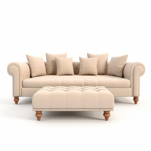 Delicate Precision 3d Render Of Tan Sofa With Ottoman