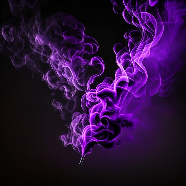 Delicate purple cigarette smoke movement on black backdrop