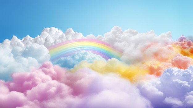 Delicate rainbow clouds of pink purple blue red colors Abstract beautiful sky background Colorful Cloudscape Copy Space Ideal for creative designs wallpapers posters ads banners