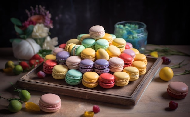 Delicate rainbow of macarons in harmony generative IA