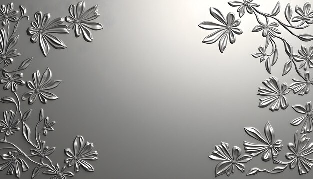 Photo a delicate silver floral pattern adorns a sleek gray surface adding elegance and charm