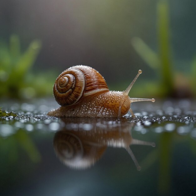 Delicate snail exploring a vibrant green leaf in nature