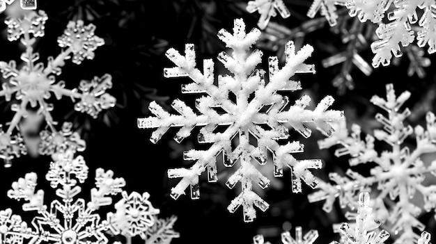 Photo delicate snowflakes captured amidst a dark winter night glimmering like tiny jewels