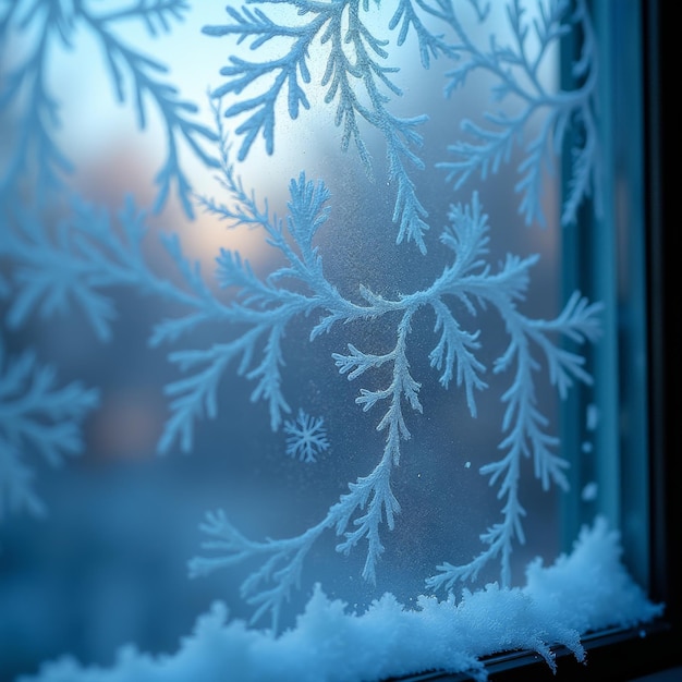 Photo delicate snowflakes rest on the windowpane capturing the intricate beauty of winter up close