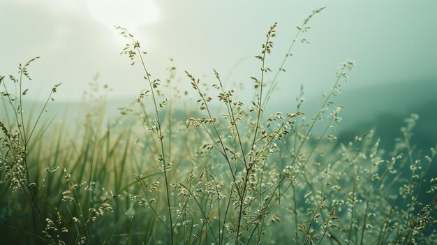 Photo delicate sunkissed wildflowers swaying gently in the breeze backlit by a soft hazy morning light in a tranquil rural landscape