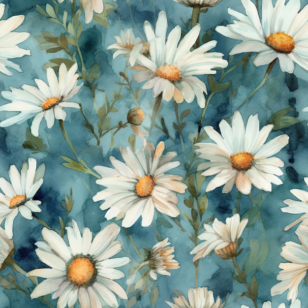 Delicate Watercolor Daisies Seamless Pattern for Floral Backgrounds