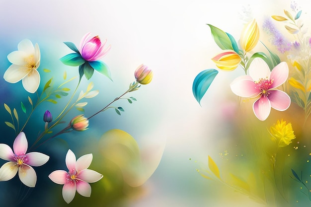 Delicate watercolor illustration of summer wildflowers spring and summer background generative ai