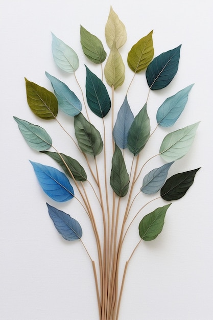 Delicate watercolor leaves in soothing shades of green and blue