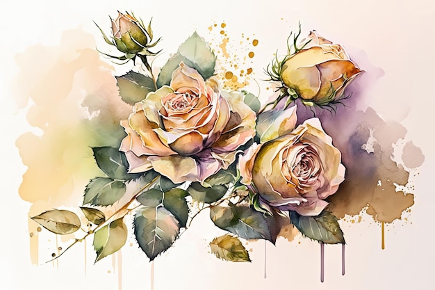 Delicate watercolor roses Luxurious background for postcards AI