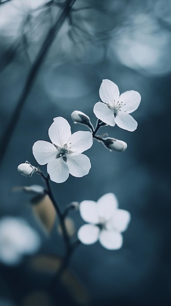 Delicate White Blossoms in Soft Blue Tones Natures Serenity