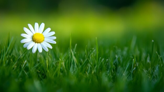 Photo a delicate white daisy with a bright yellow center stands tall in a lush green field symbolizi