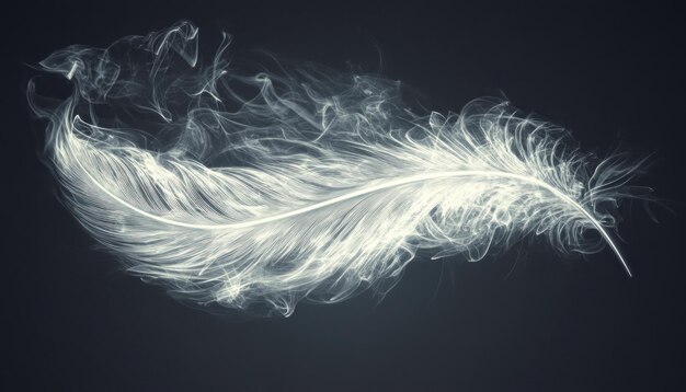 Photo a delicate white feather is elegantly floating in the air against a contrasting black background