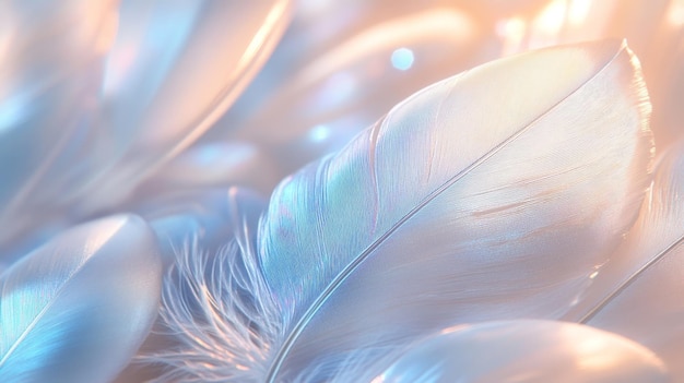 Delicate White Feathers with Iridescent Sheen in Soft Lighting