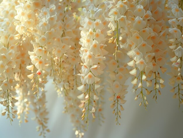 Photo delicate white flowers hanging down