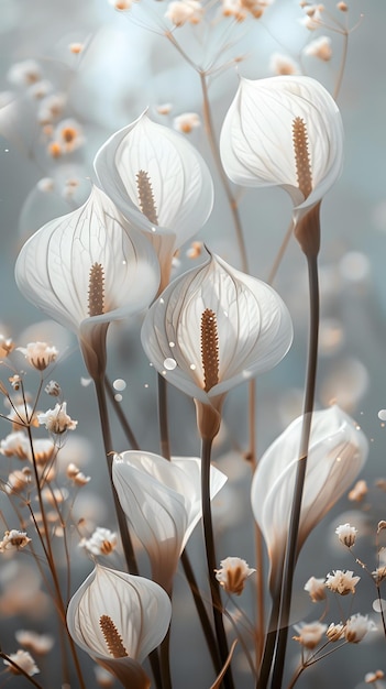 Delicate White Flowers in Soft Focus Botanical Art Generative Ai