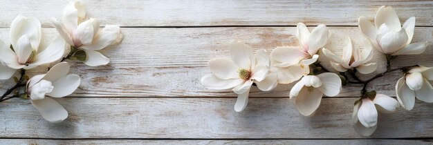 Photo delicate white magnolia blossoms arranged on a rustic white wooden background the flowers symb