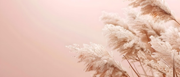 Photo delicate white pampas grass against a soft pink background