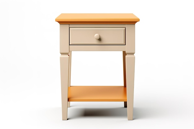 Photo a delicate wooden nightstand with a drawer and shelf painted in soft cream and orange tones on transparent background png