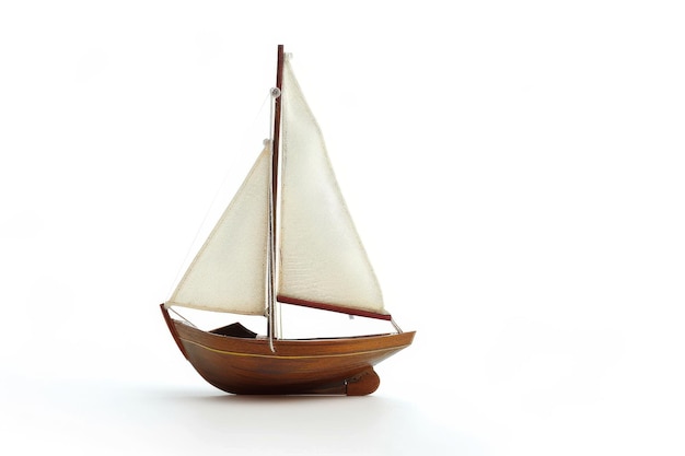 Delicate wooden sailboat resting on a smooth surface reflecting tranquility and craftsmanship