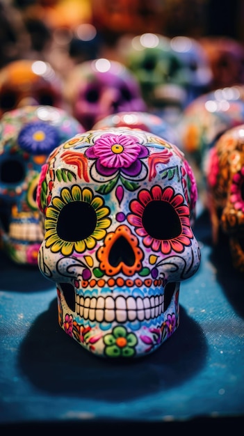 delicately crafted many sugar skull to commemorate the day of the death